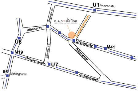 Anfahrtsplan G.A.S-station Tempelherrenstrasse 22 10961 Berlin