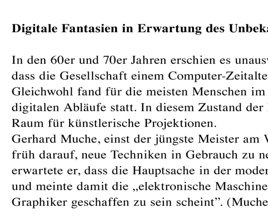 Ulrich Gorsboth Digitale Fantasien in Erwartung des Unbekannten (Digital phantasies awaiting the unknown) Art historical statement