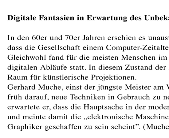 Ulrich Gorsboth Digitale Fantasien in Erwartung des Unbekannten (Digital phantasies awaiting the unknown) Art historical statement