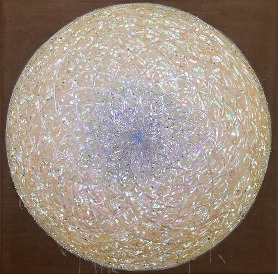Yoonjee Geem Ever Lucis 2021 mother-of-pearl and different material on canvas 130 x 130 cm