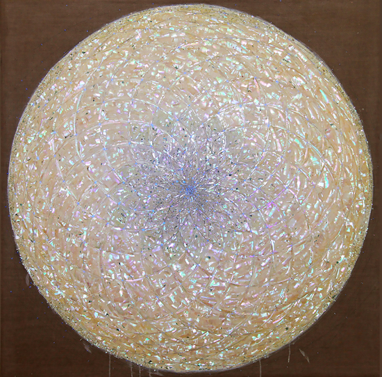 Yoonjee Geem Ever Lucis, 2021 Permutt und verschiedene Materialien auf Leinwand 130 x 130 cm